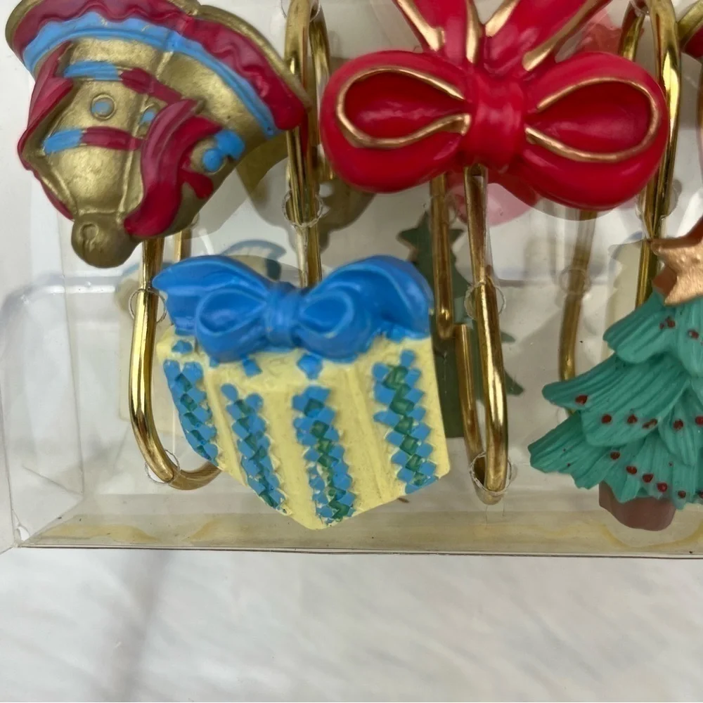 Set of 12 Christmas Shower Curtain Hooks Hand Painted Holiday Bathroom Decor